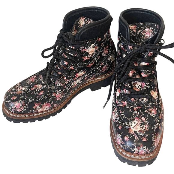 TABITHA SIMMONS Bexley Floral Print Leather Combat Boots Size 7.5 - Picture 3 of 14